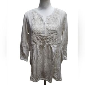 Cold Water Creek Peasant Top Cream With Lace 3/4 Sleeves